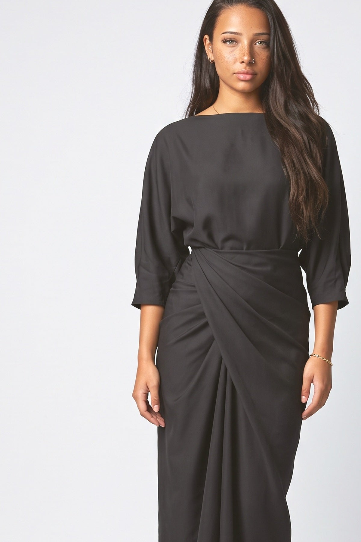 Pleated Long Dress Two-piece Set, fabric detail
