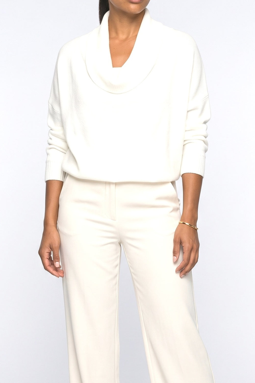 Knit Cowl Neck Draped Pullover Sweater, fabric detail