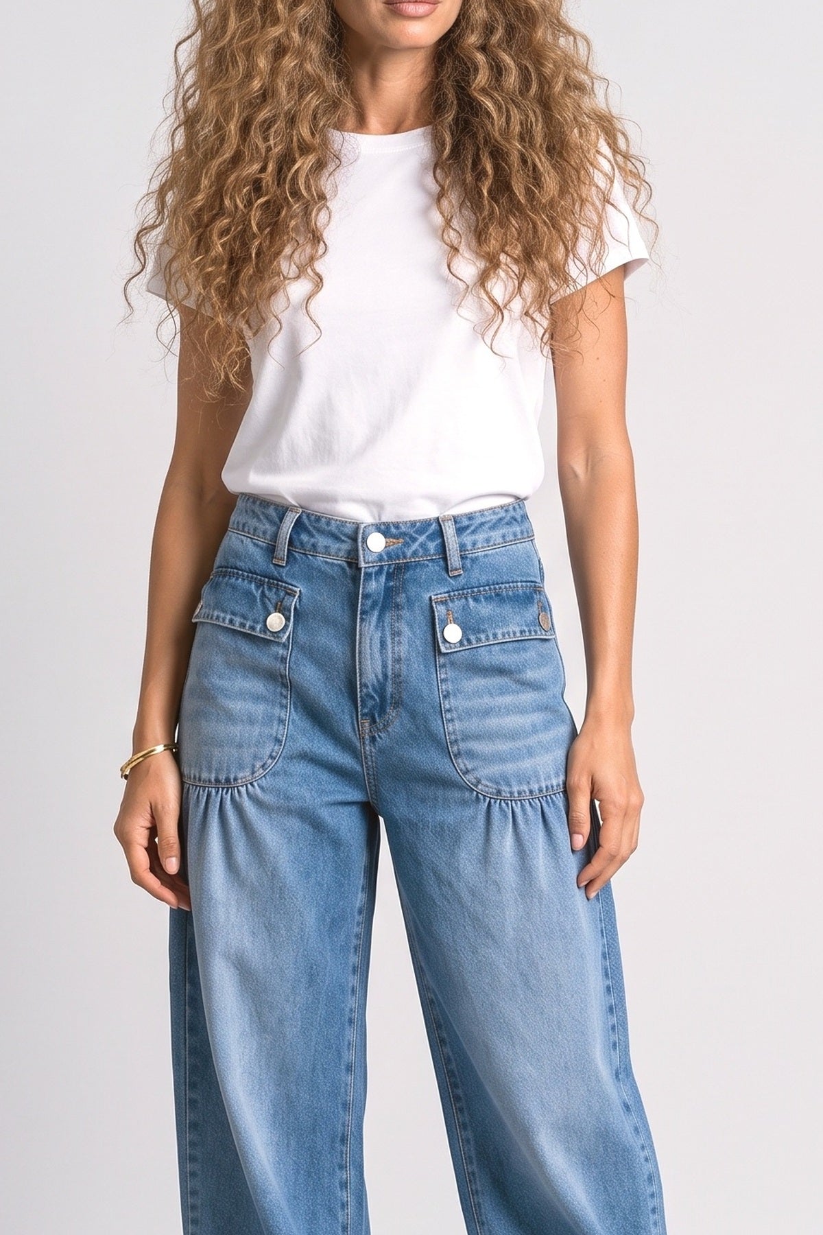 Blue Wide Leg Jeans, fabric detail