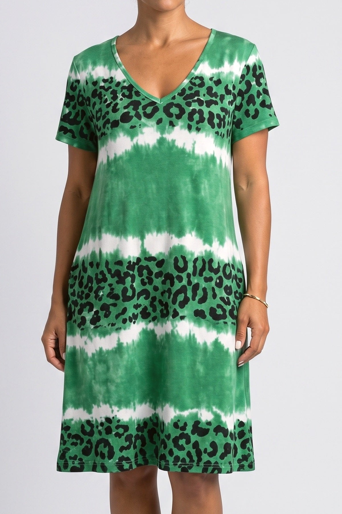 Knit V-Neck Leopard Summer Dress, fabric detail