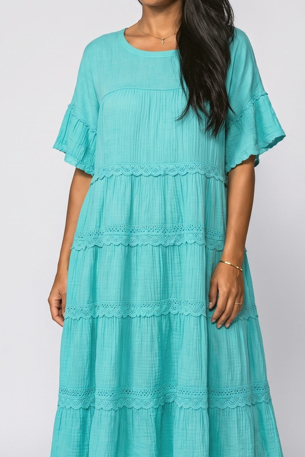 Lace Tiered Midi Dress, fabric detail