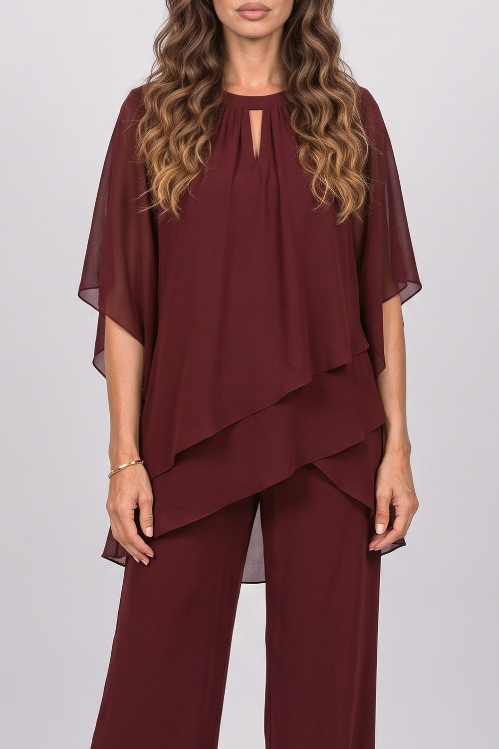 Chiffon Asymmetric Two Piece Outfit, fabric detail