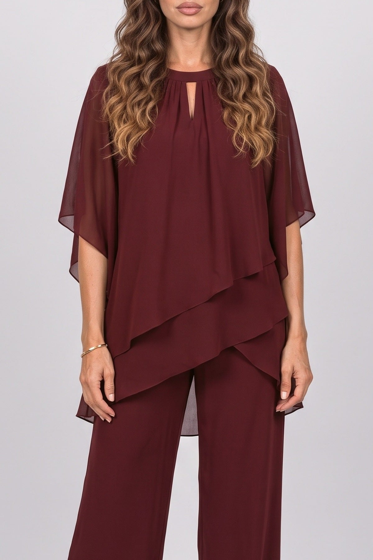 Chiffon Asymmetric Two Piece Outfit, fabric detail