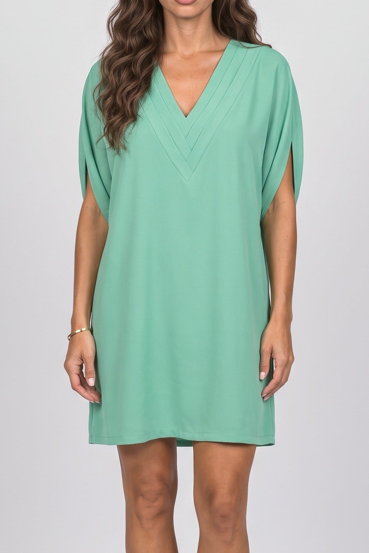 V-Neck Batwing Sleeve Pleated Summer Dress, fabric detail