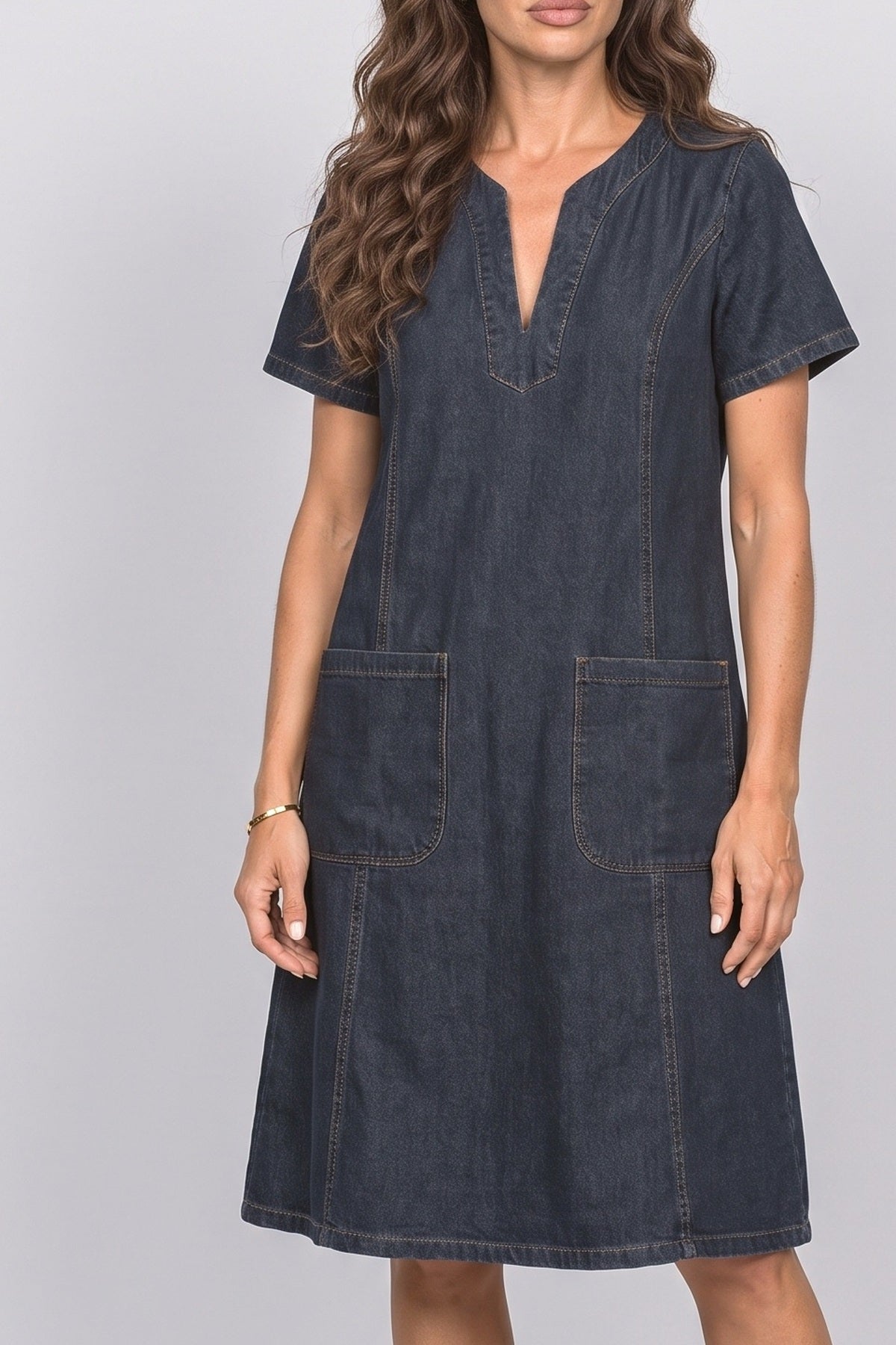 Denim V-Neck Summer Dress, fabric detail