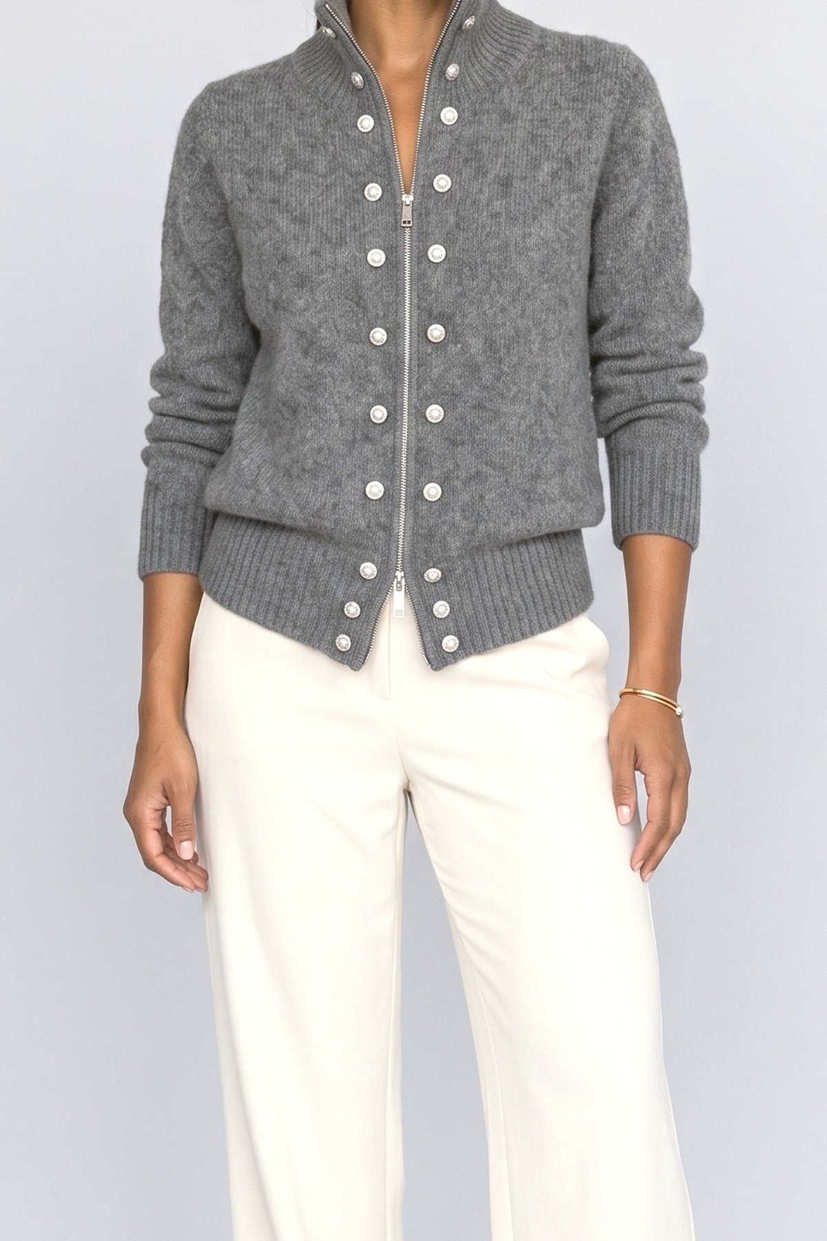 High Neck Knit Cardigan, fabric detail