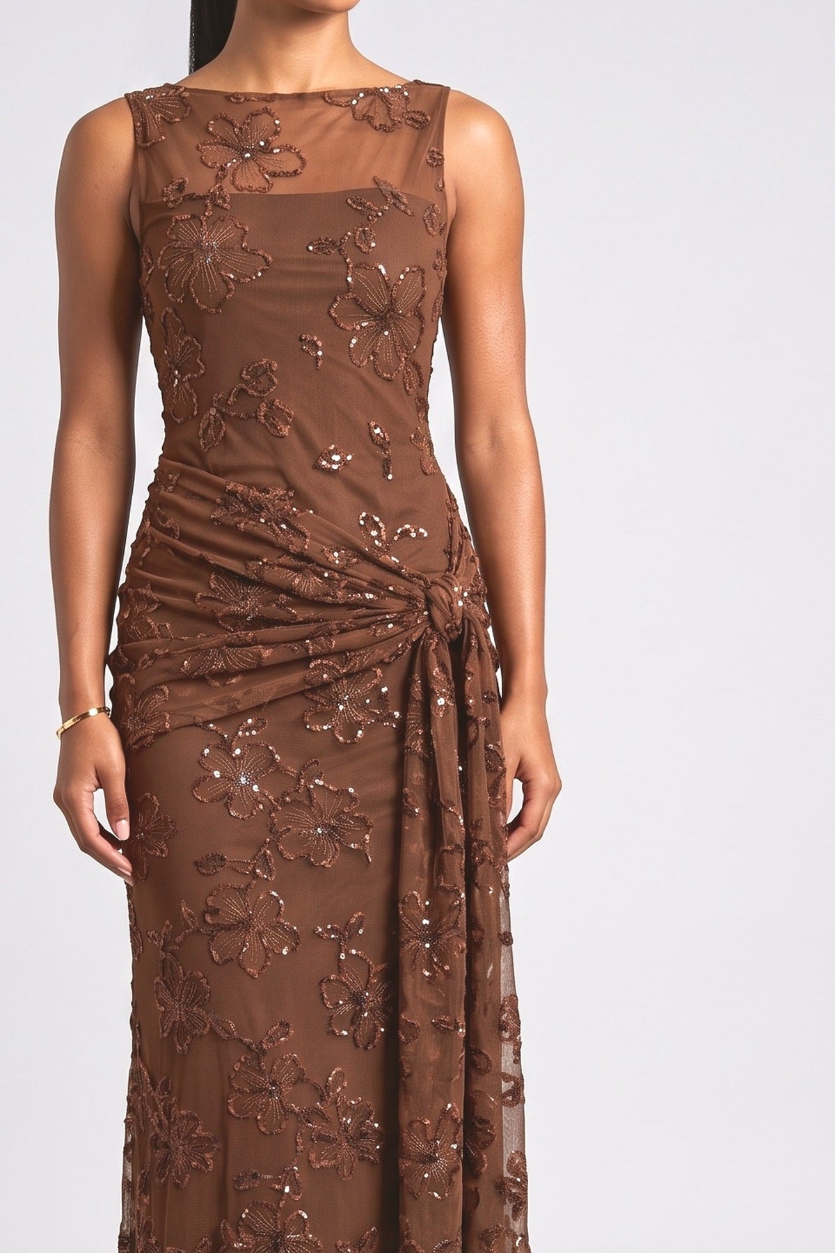 Sequin Jacquard Boat Neck Maxi Dress, fabric detail