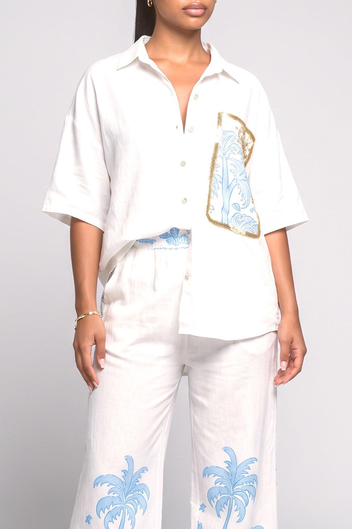 Linen Oversized Top, fabric detail