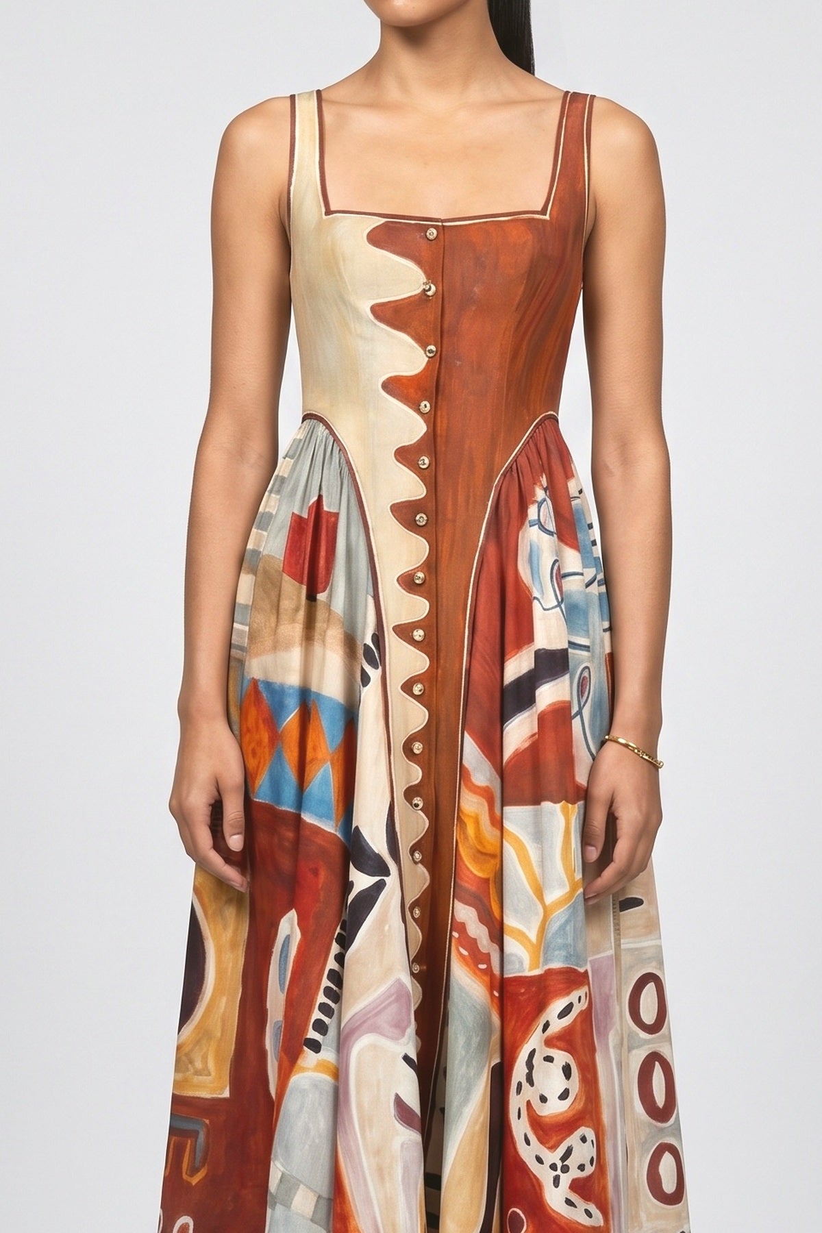 Multicolor Abstract Midi Dress, fabric detail