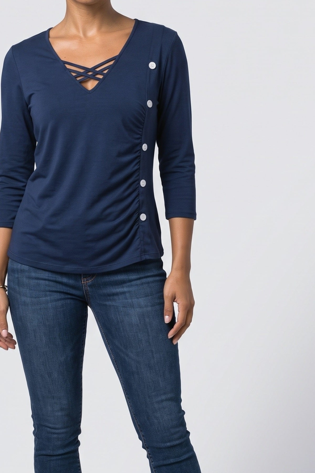 V-Neck Ruched Blouse, fabric detail