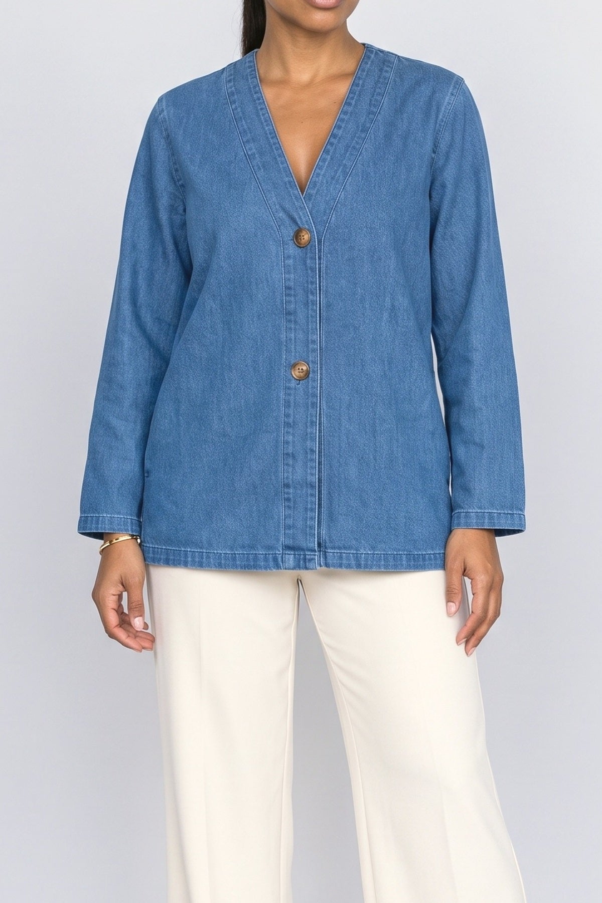 V-Neck Denim Jacket, fabric detail