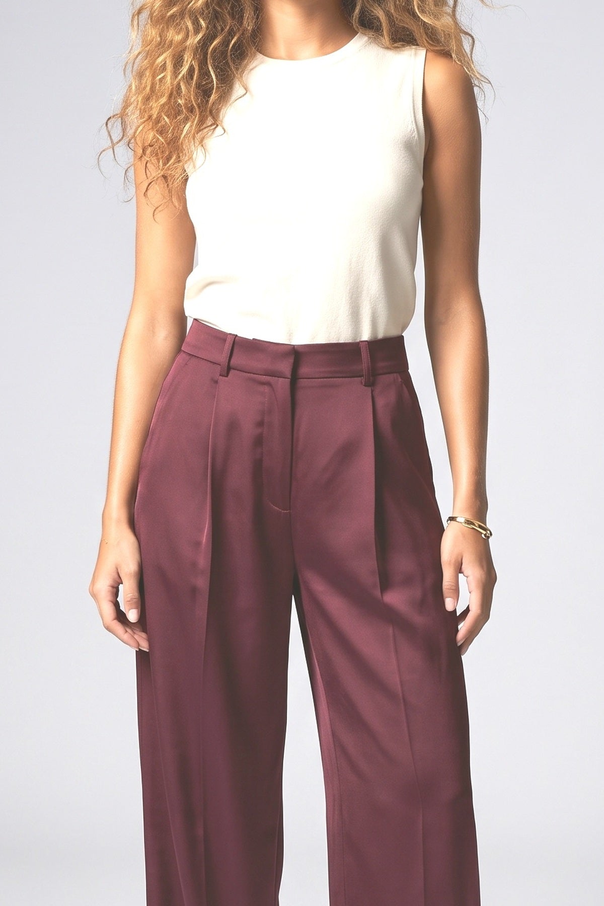 Red Satin Pants, fabric detail