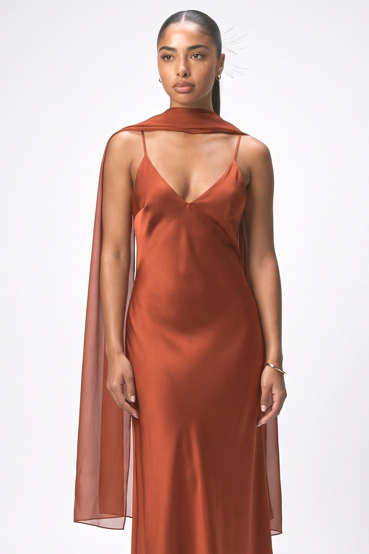 Orange Draped Maxi Dress, fabric detail
