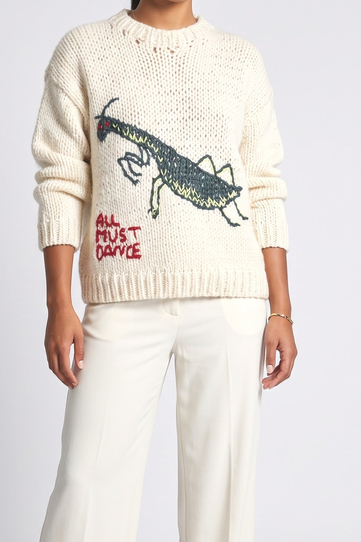 Funny Mantis Cartoon Pattern Sweater, fabric detail