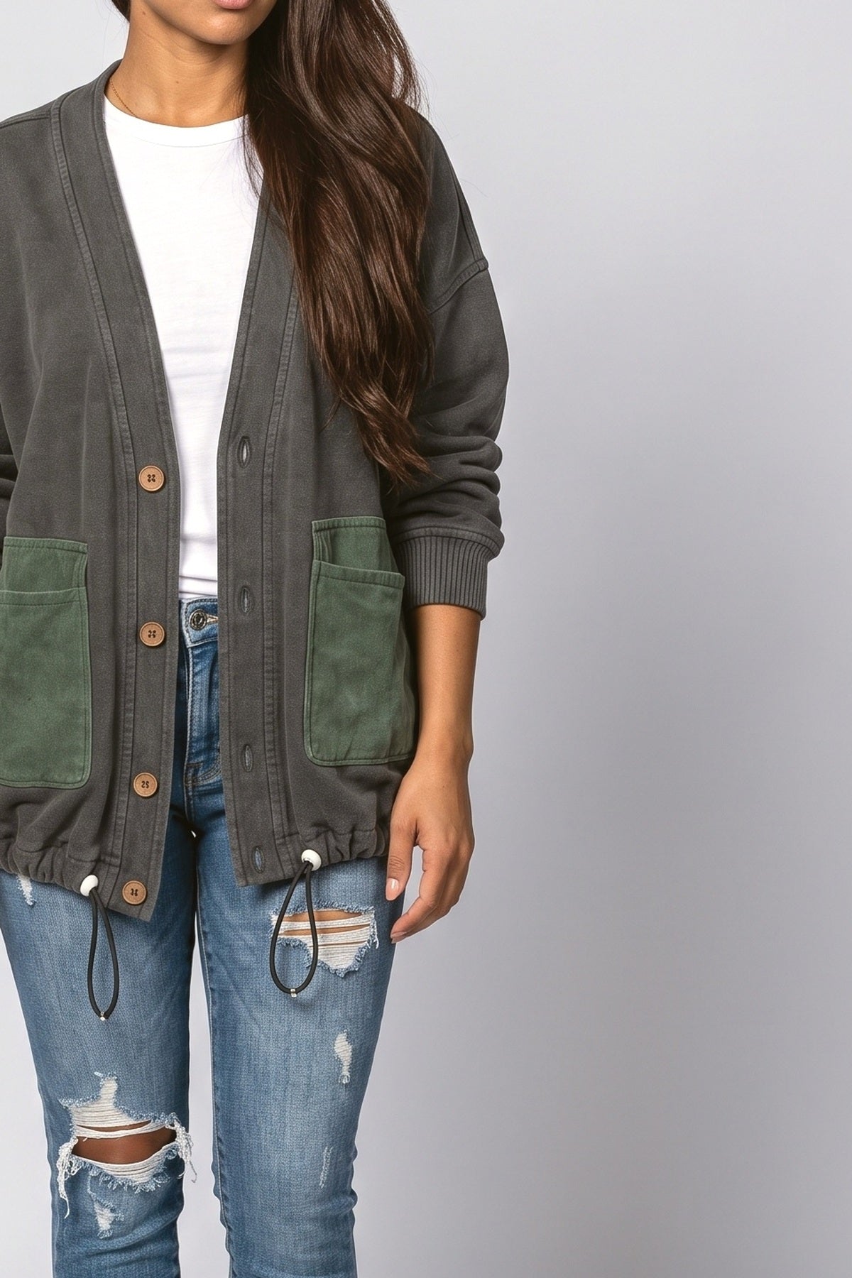 Gray Knit Cardigan, fabric detail