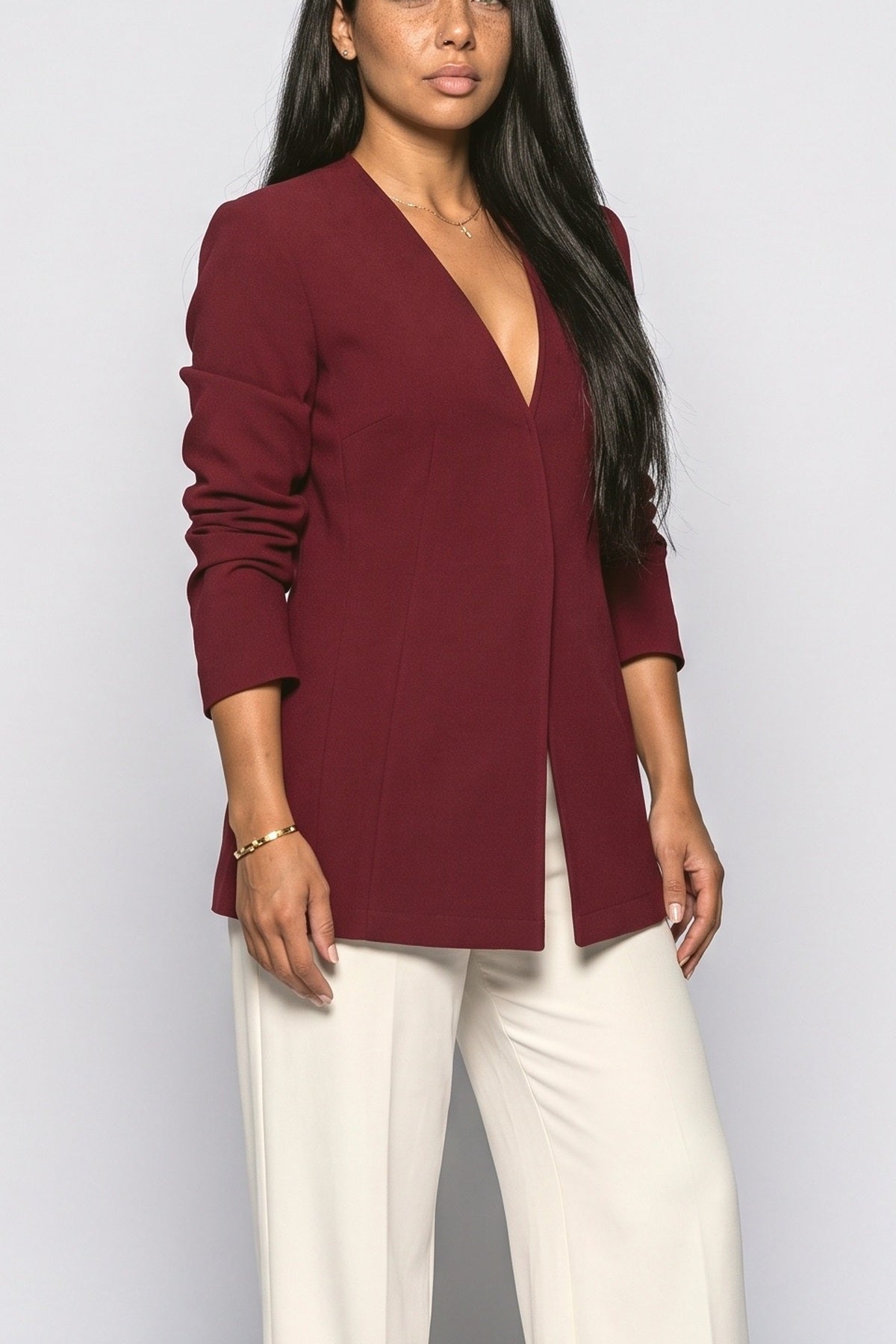 V-Neck A-Line Women's Blazer, fabric detail