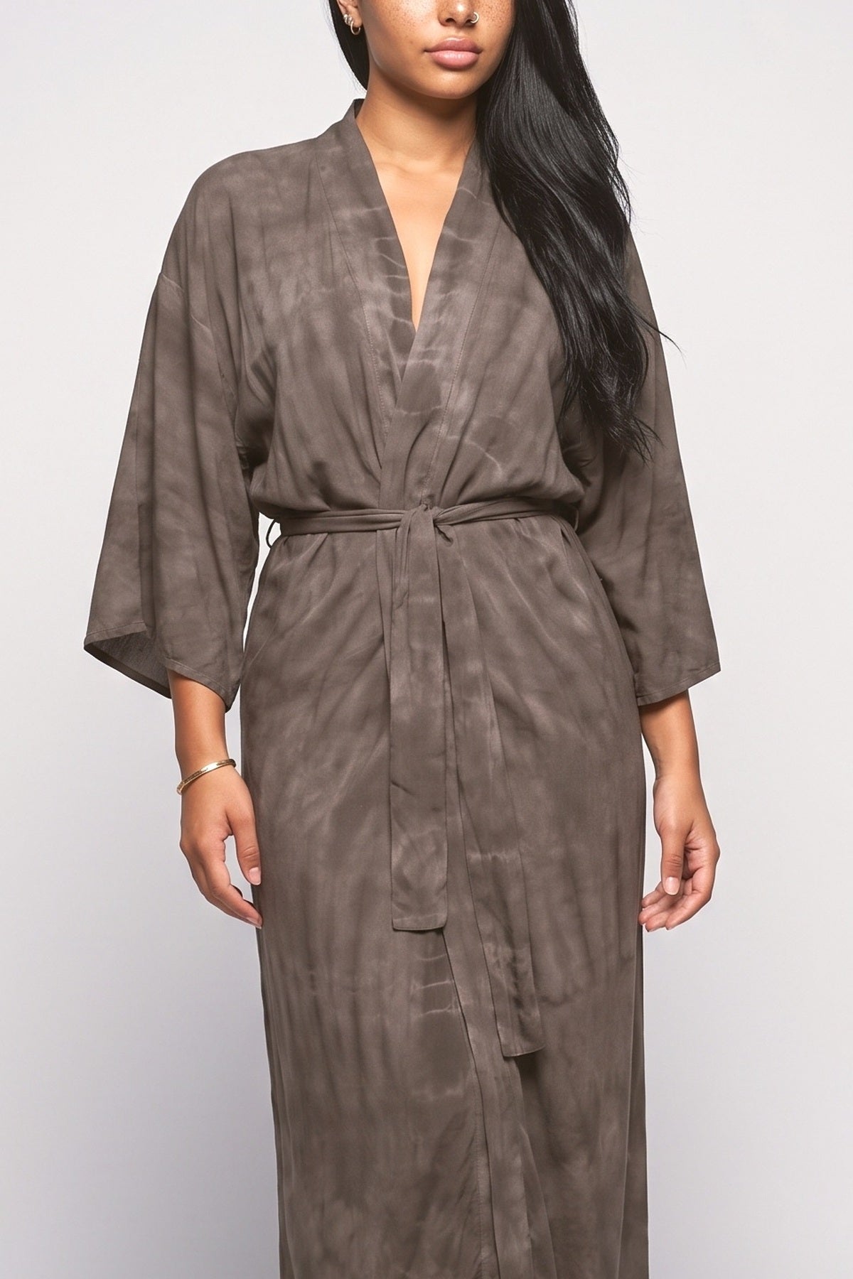 Bohemian Kimono-Inspired Tie-Dye Waisted Maxi Dress, fabric detail