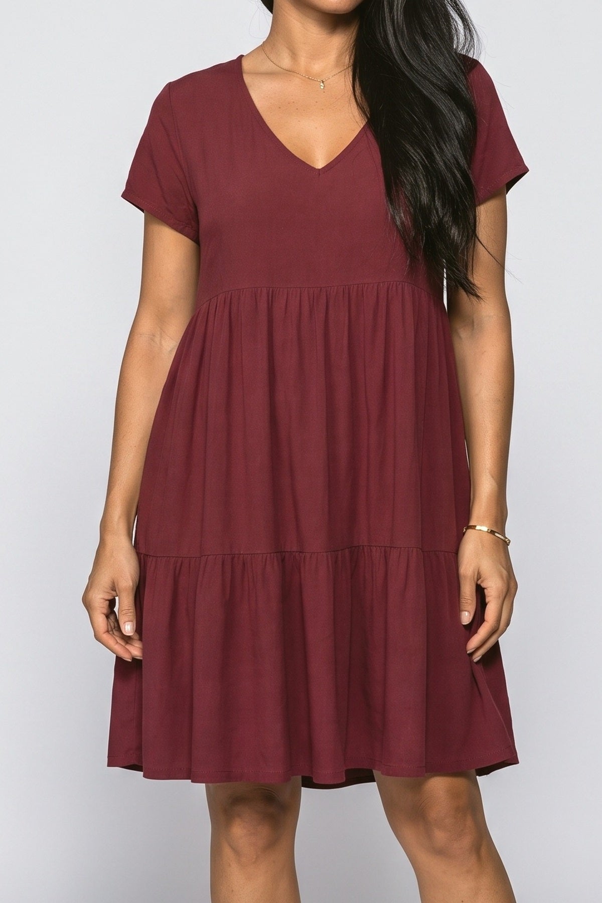 V-Neck Tiered Midi Dress, fabric detail