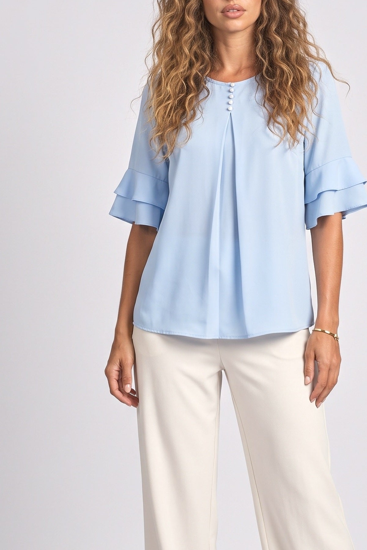 Flutter Sleeve Pleated Blouse, fabric detail