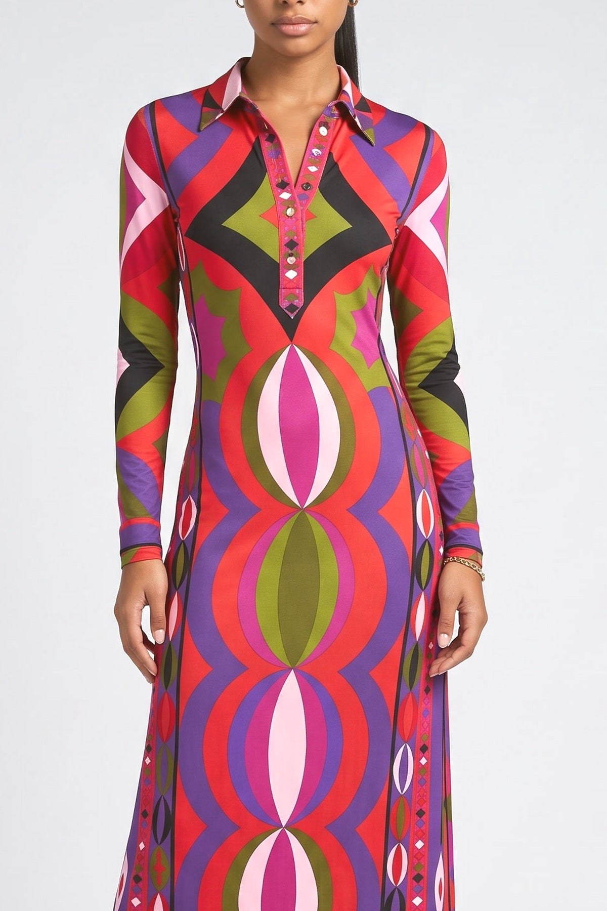 Multicolor Abstract Maxi Dress, fabric detail