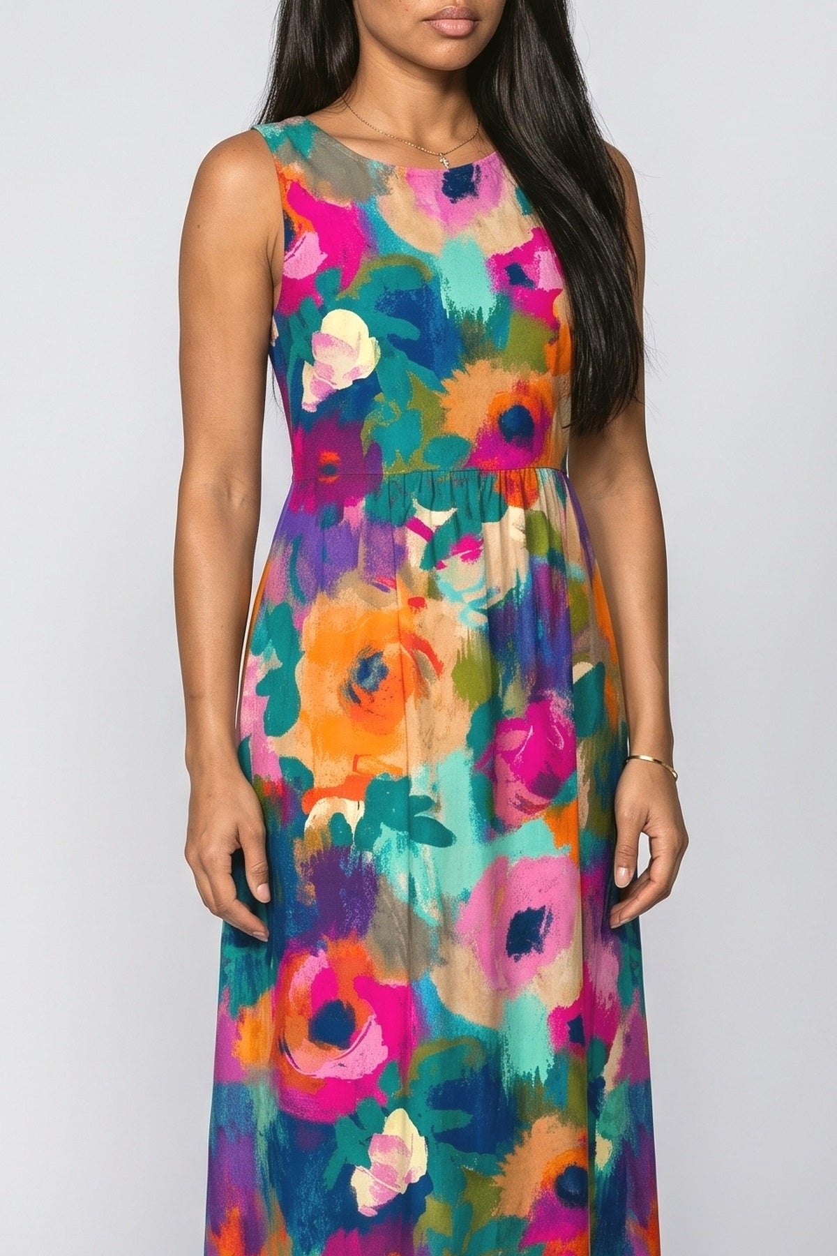Multicolor Floral Midi Dress, fabric detail