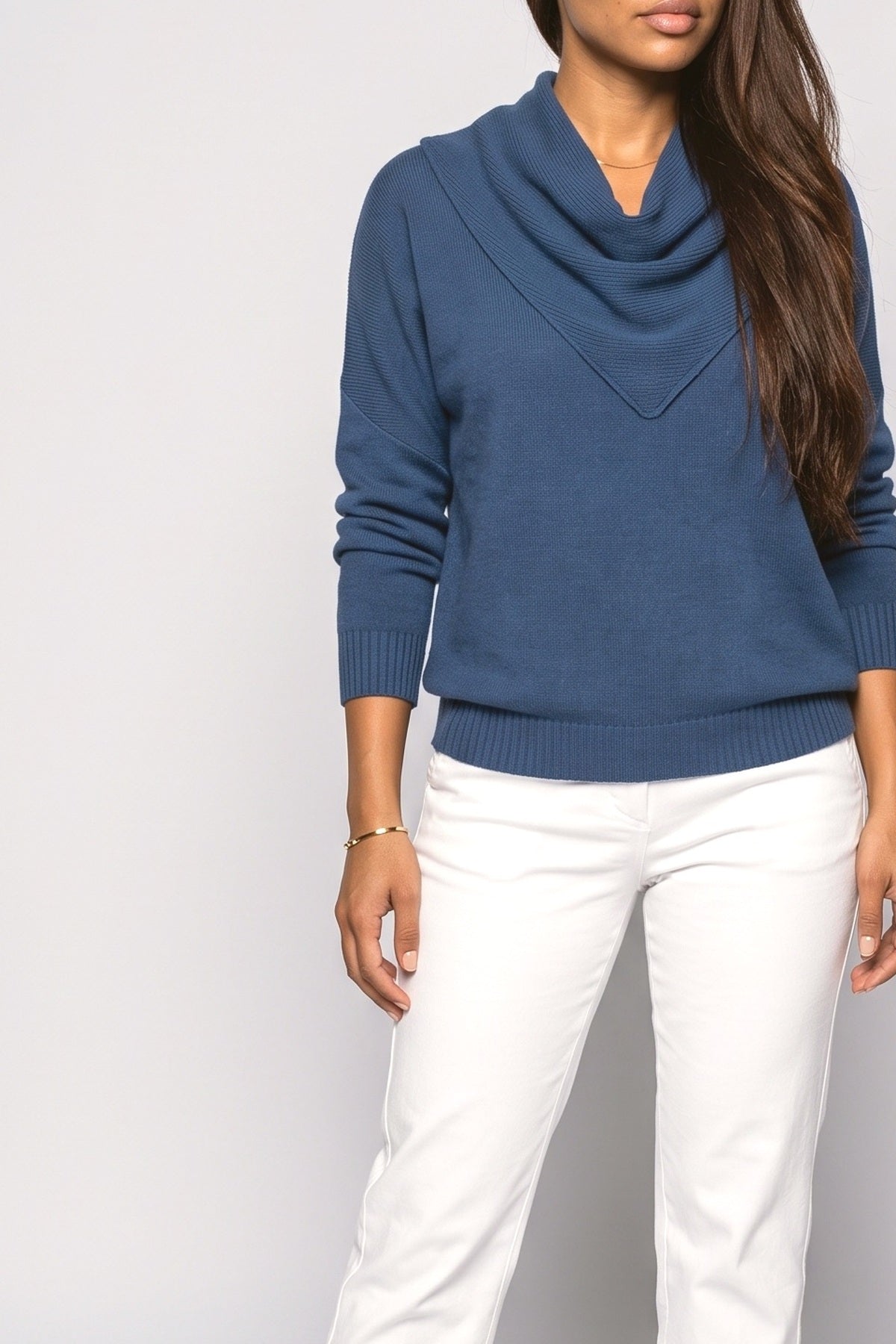 Cowl Neck Draped Pullover Sweater, fabric detail