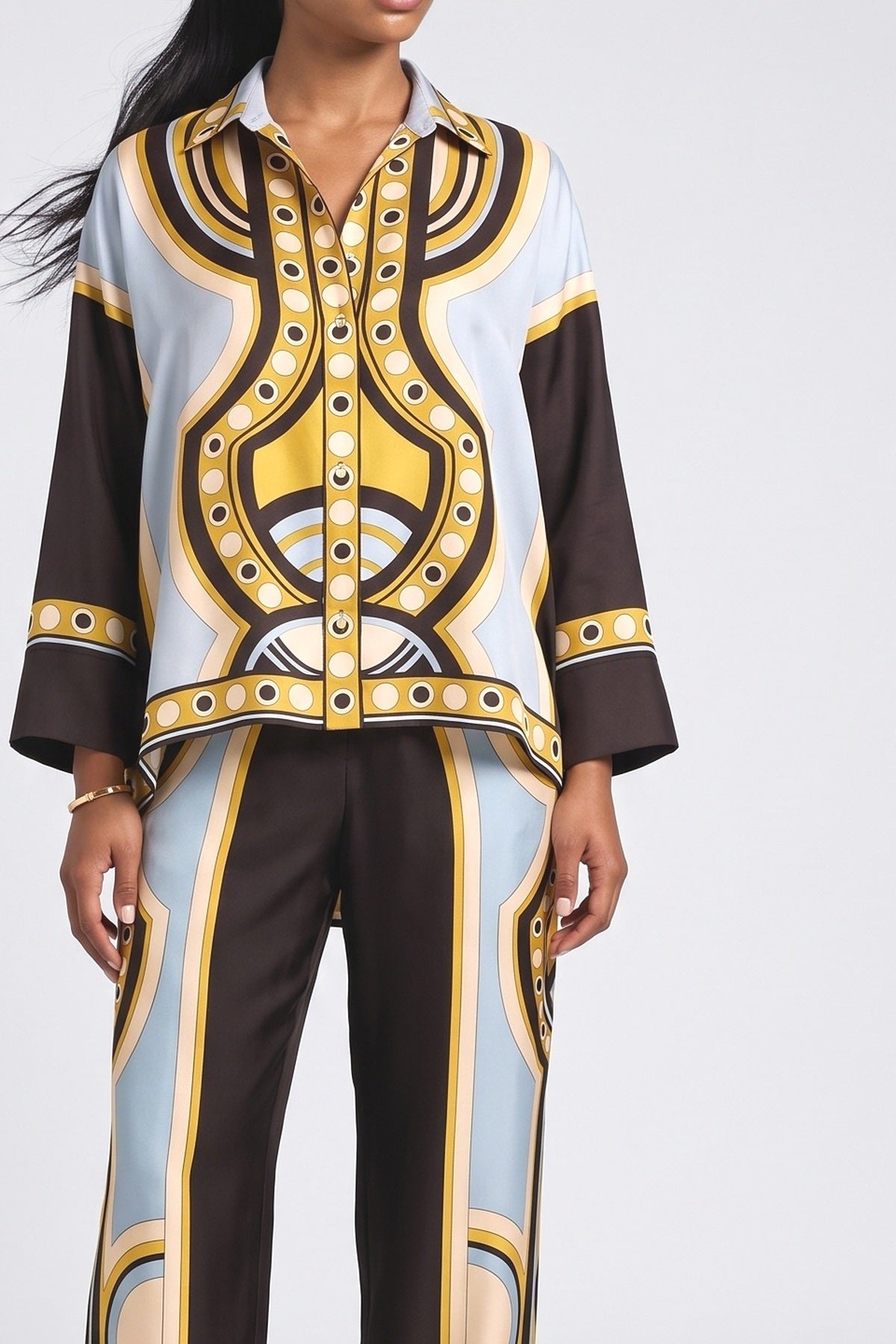 Multicolor Geometric Outfit Set, fabric detail