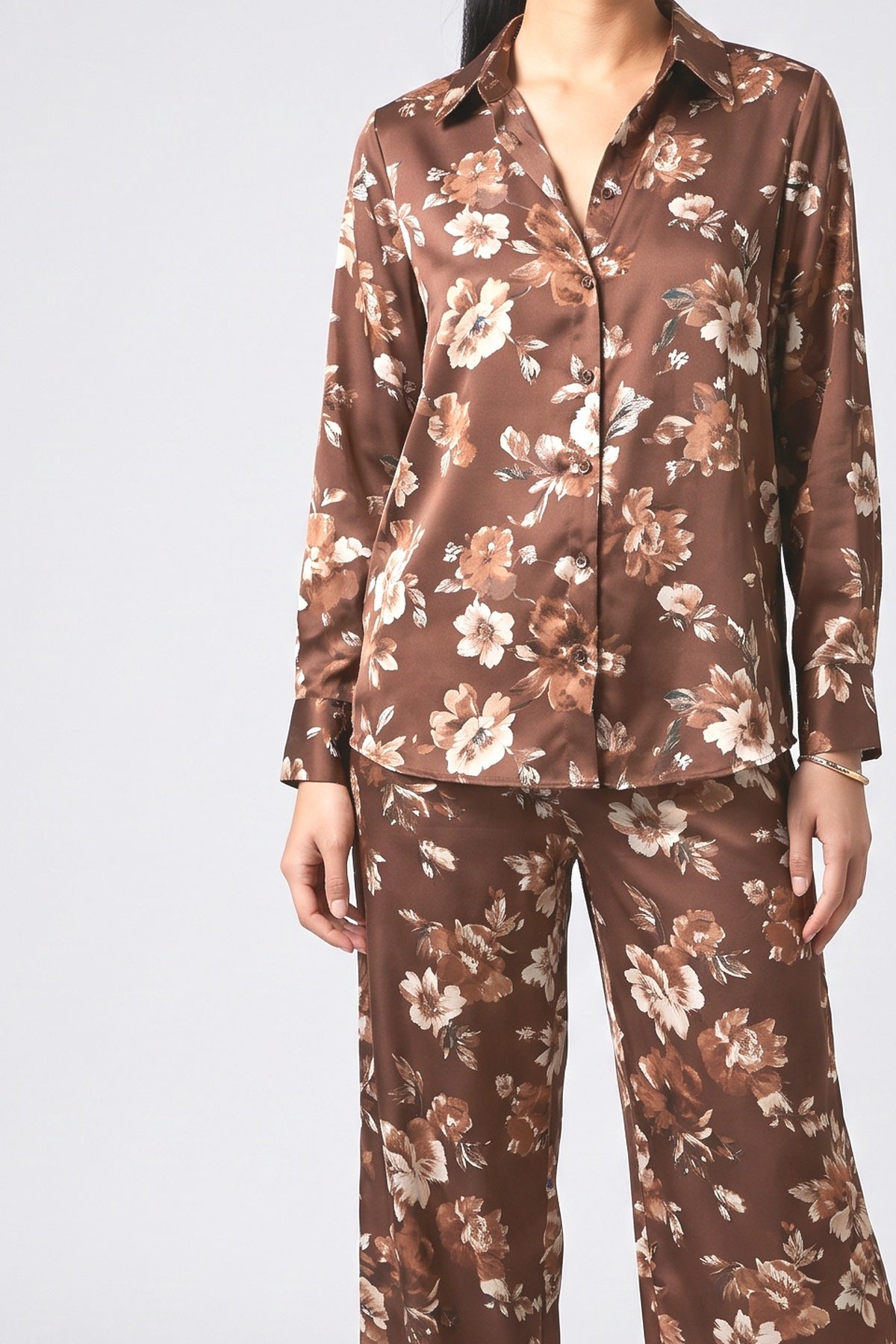 Floral Satin Outfit Set, fabric detail