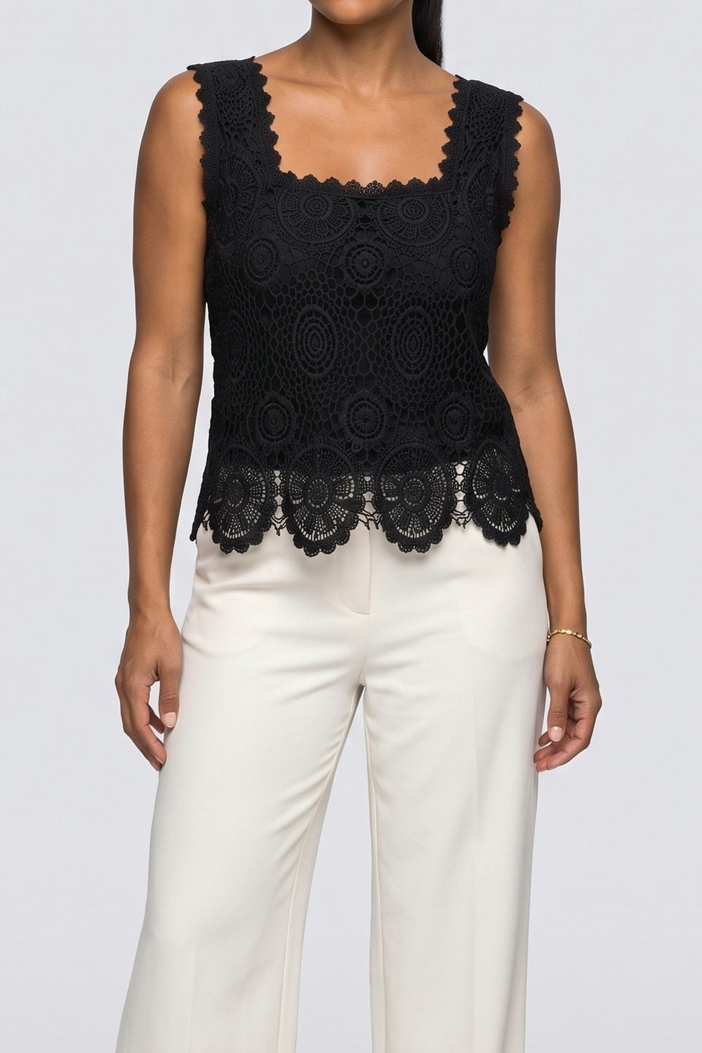 Lace Square Neck Tank Top, fabric detail