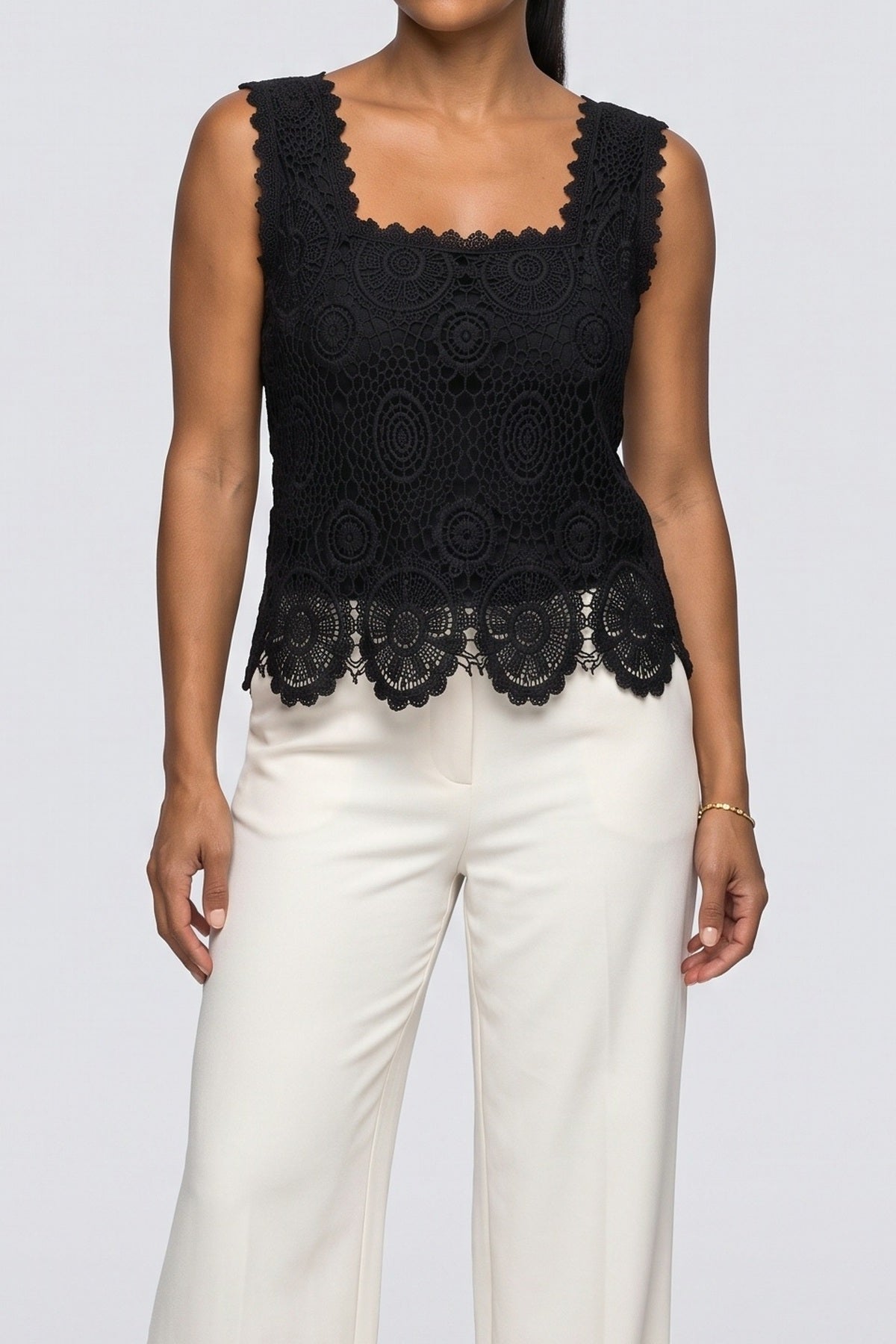Lace Square Neck Tank Top, fabric detail