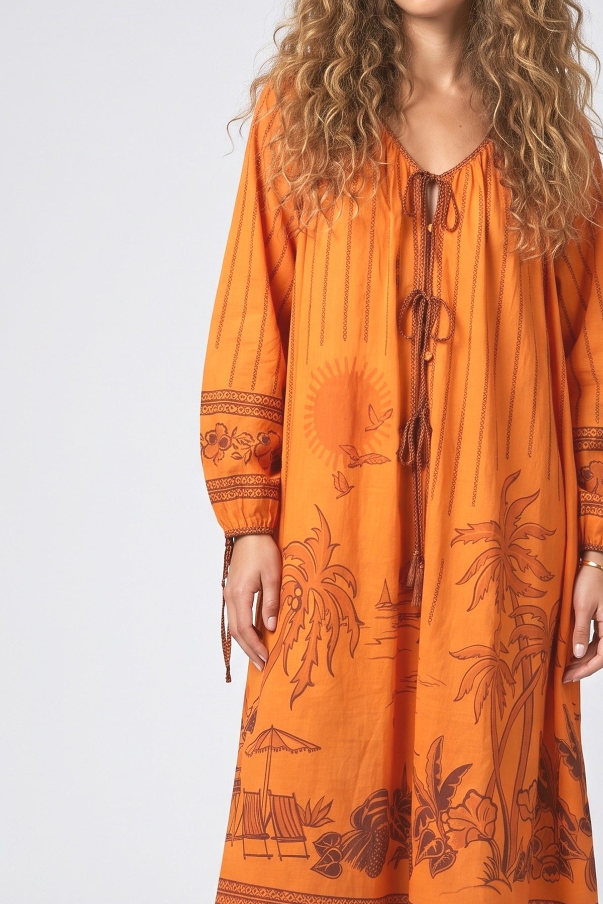 Orange Print Relaxed Maxi Dress, fabric detail