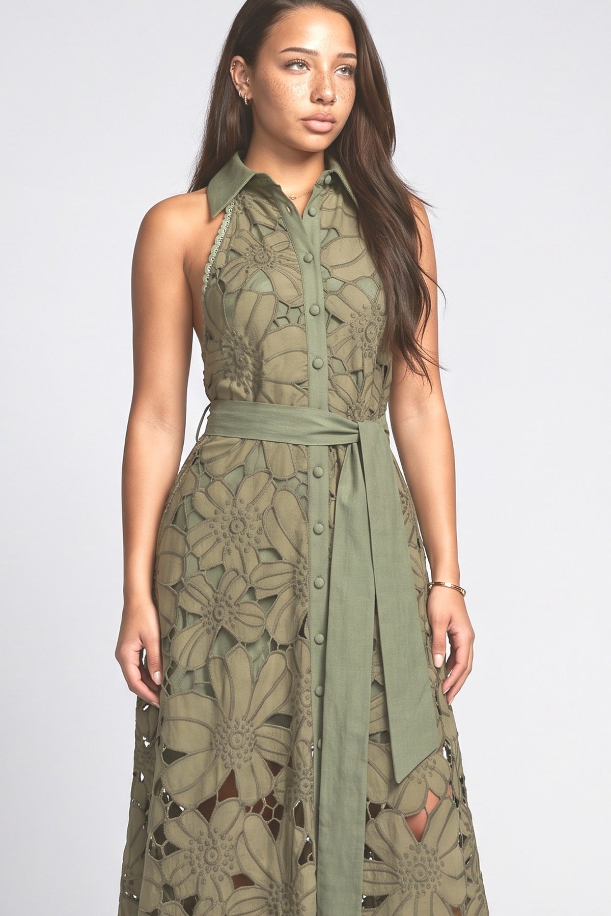 Floral Lace Backless Maxi Dress, fabric detail
