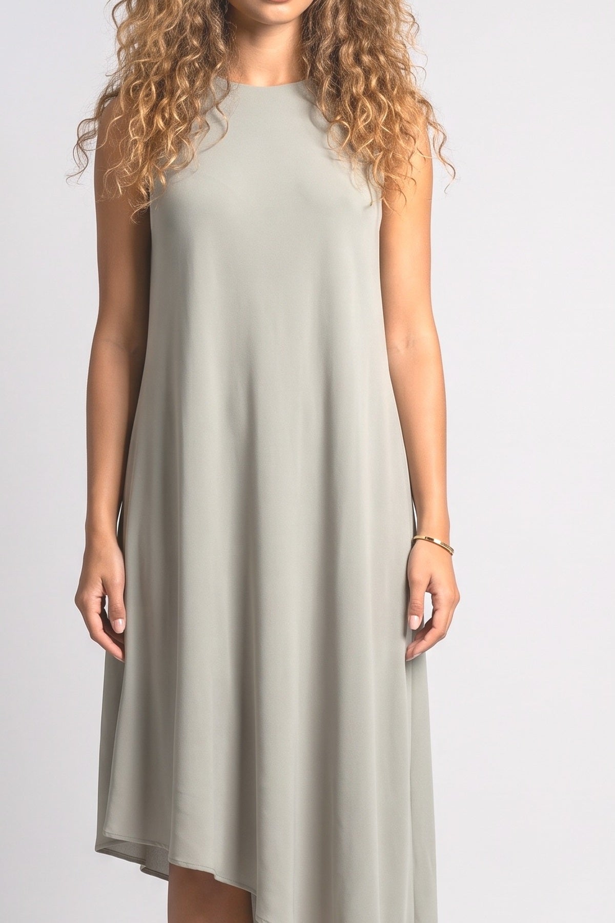 Orange Chiffon Sleeveless Asymmetric Midi Dress, fabric detail