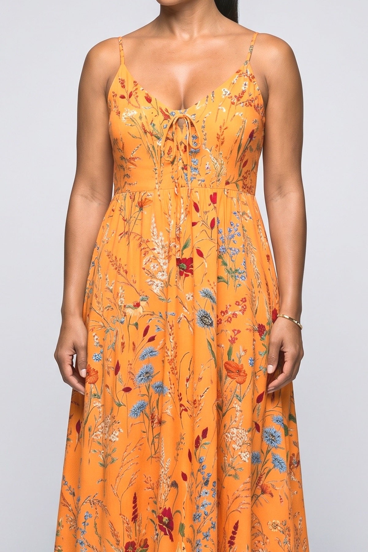 Orange A-Line Midi Dress, fabric detail