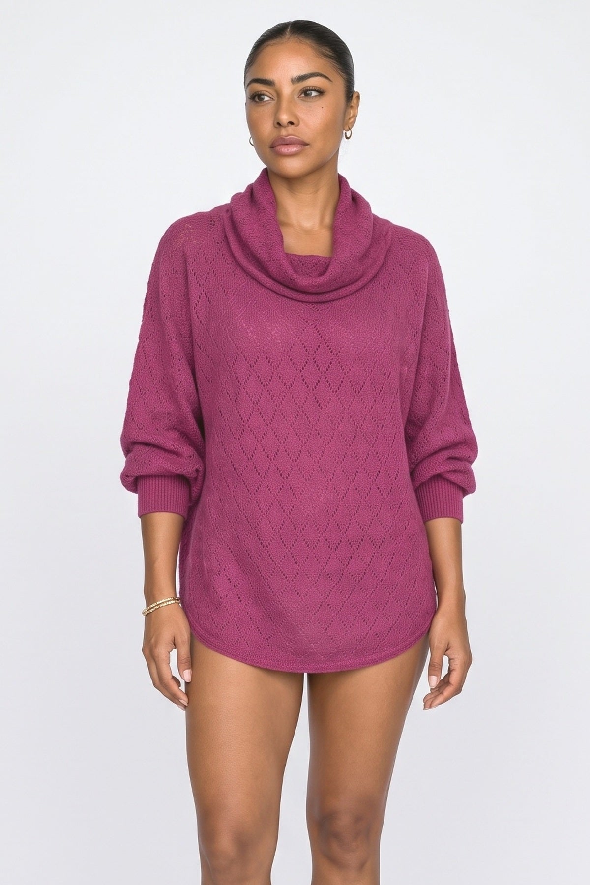 Red Cowl Neck Knit Top, fabric detail