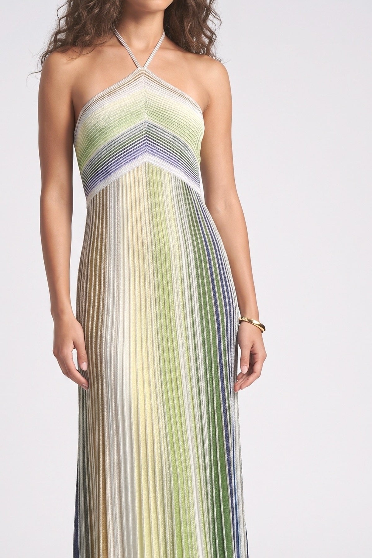 Multicolor Halter Neck Maxi Dress, fabric detail