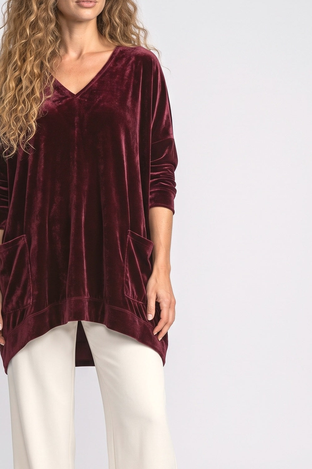 Velvet V-Neck Oversized Pullover Sweater, fabric detail