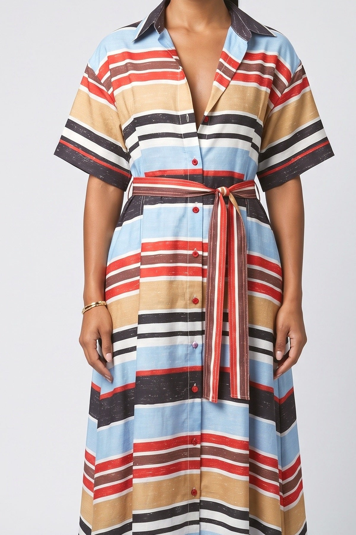 Multicolor Striped Midi Dress, fabric detail