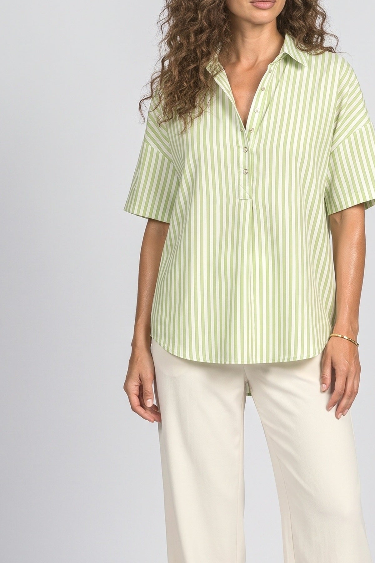 V-Neck Striped Oversized Blouse, fabric detail
