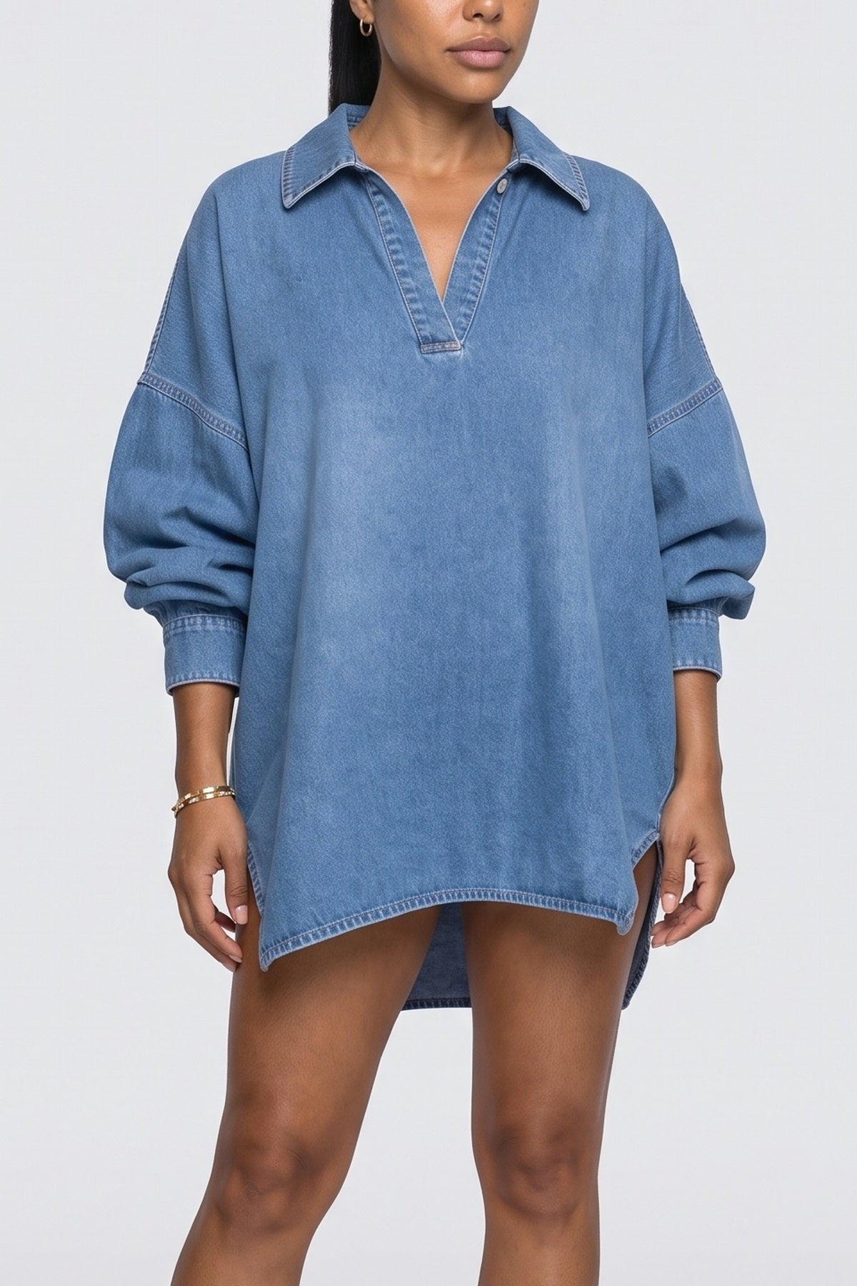 Denim Batwing Sleeve Blouse, fabric detail