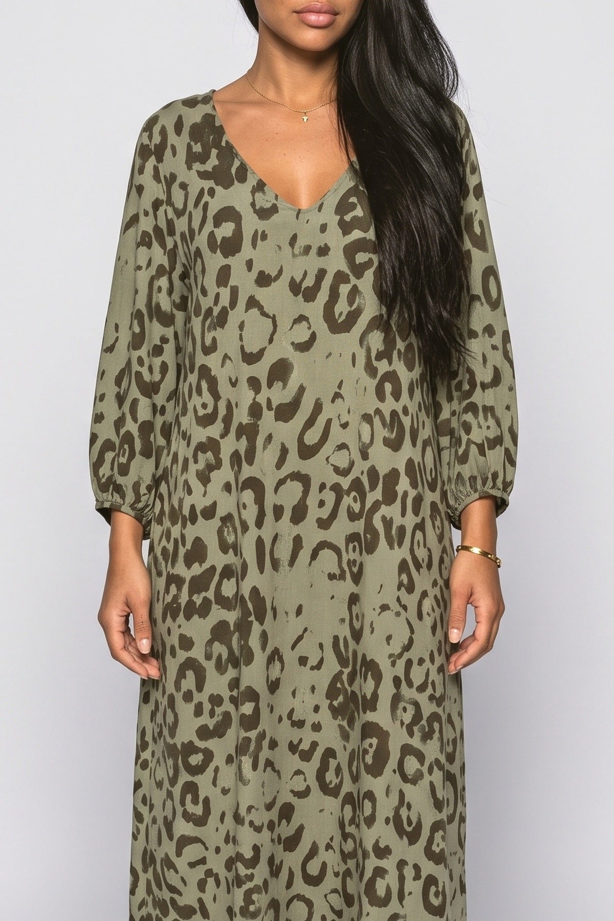 V-Neck Leopard Relaxed Maxi Dress, fabric detail