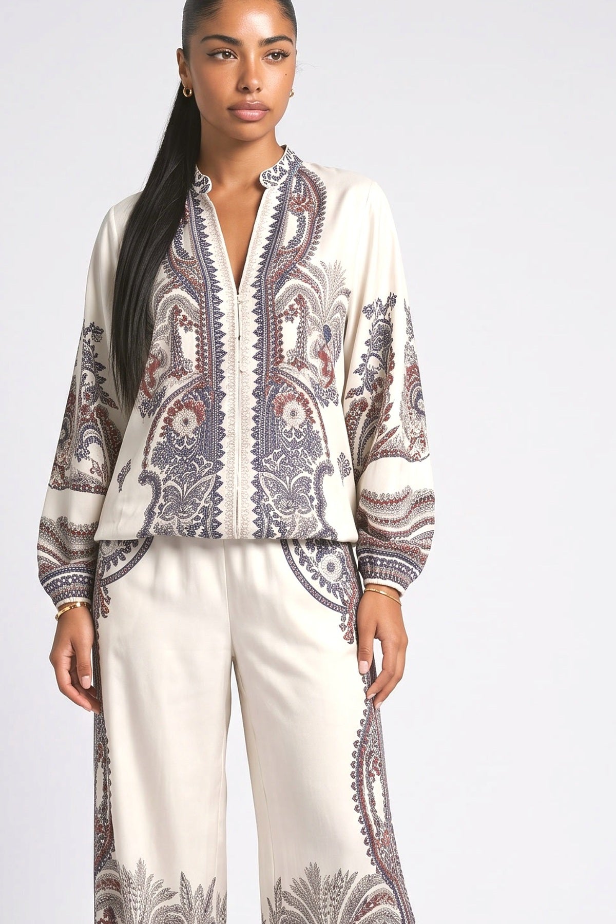 White Paisley Outfit Set, fabric detail