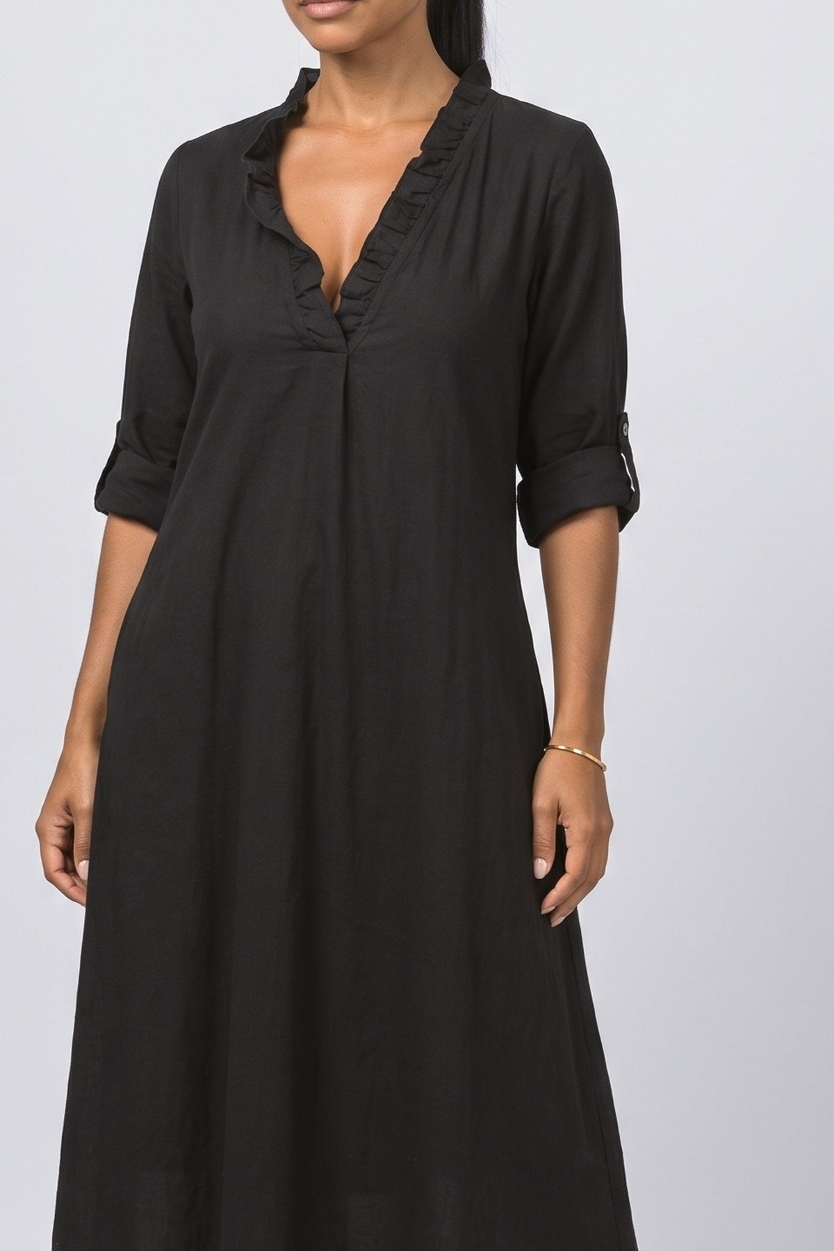 V-Neck Ruffle Midi Dress, fabric detail