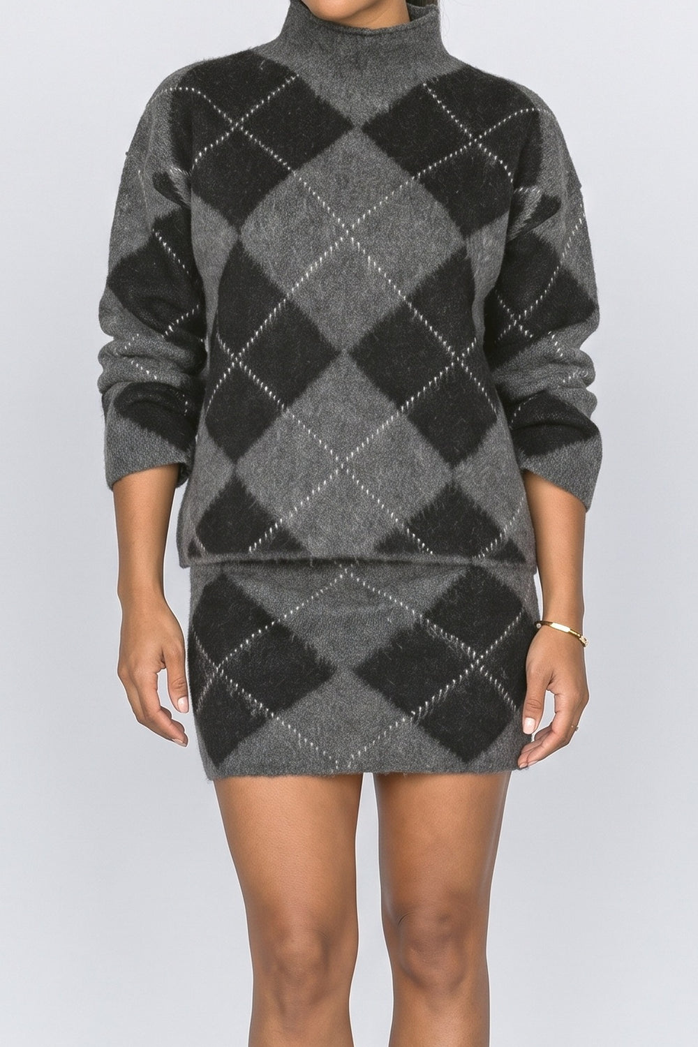Knit High Neck Two Piece Outfit, fabric detail