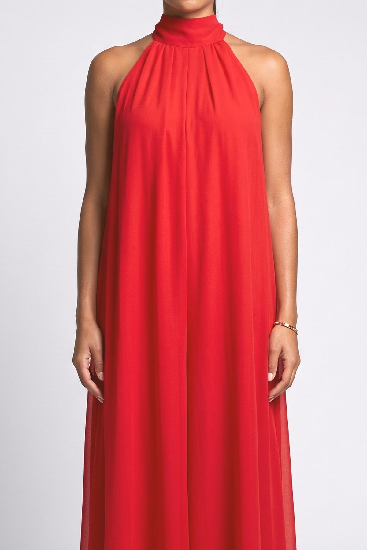 Red Halter Neck Jumpsuit, fabric detail