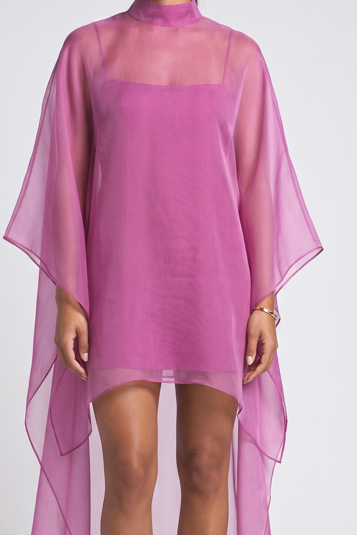 Pink Sheer Cape Mini Dress, fabric detail