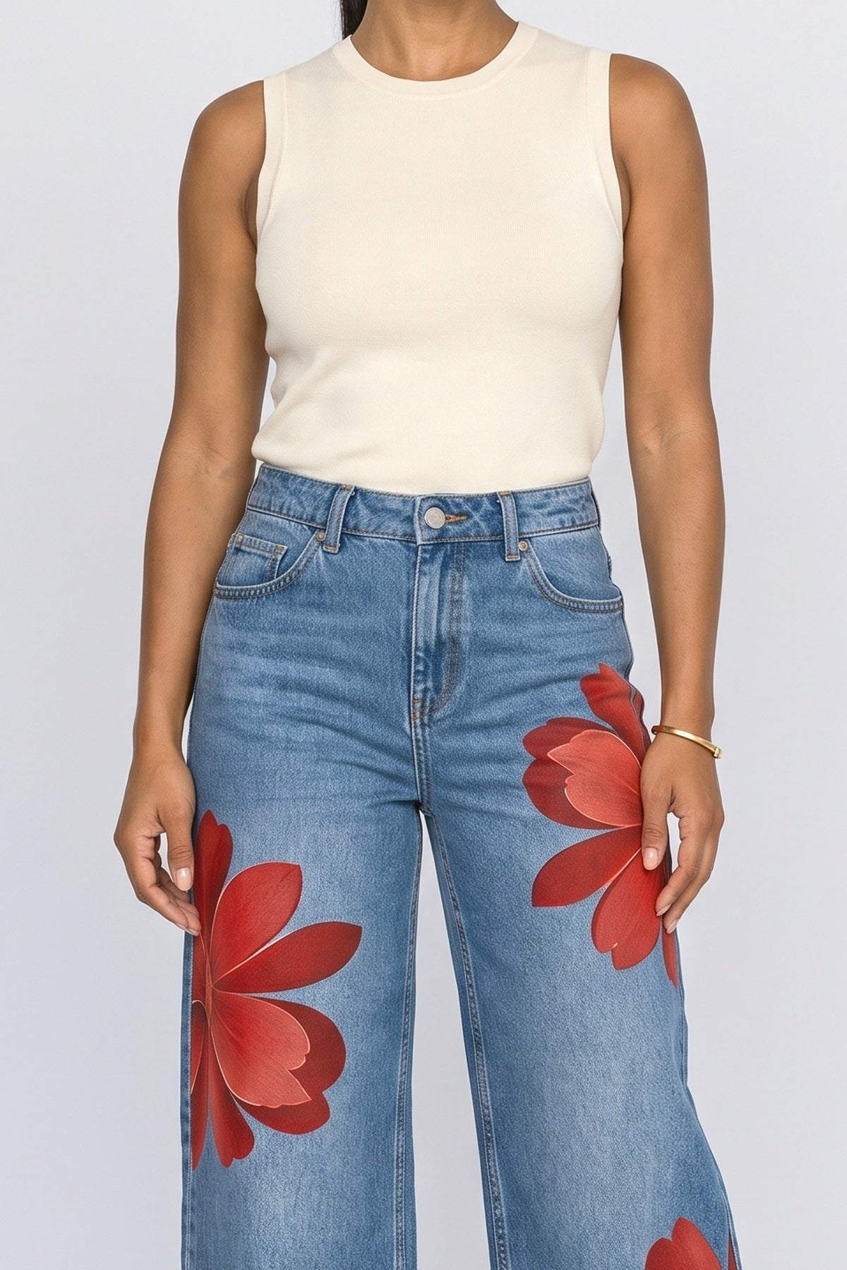 Floral Women's Jeans, fabric detail