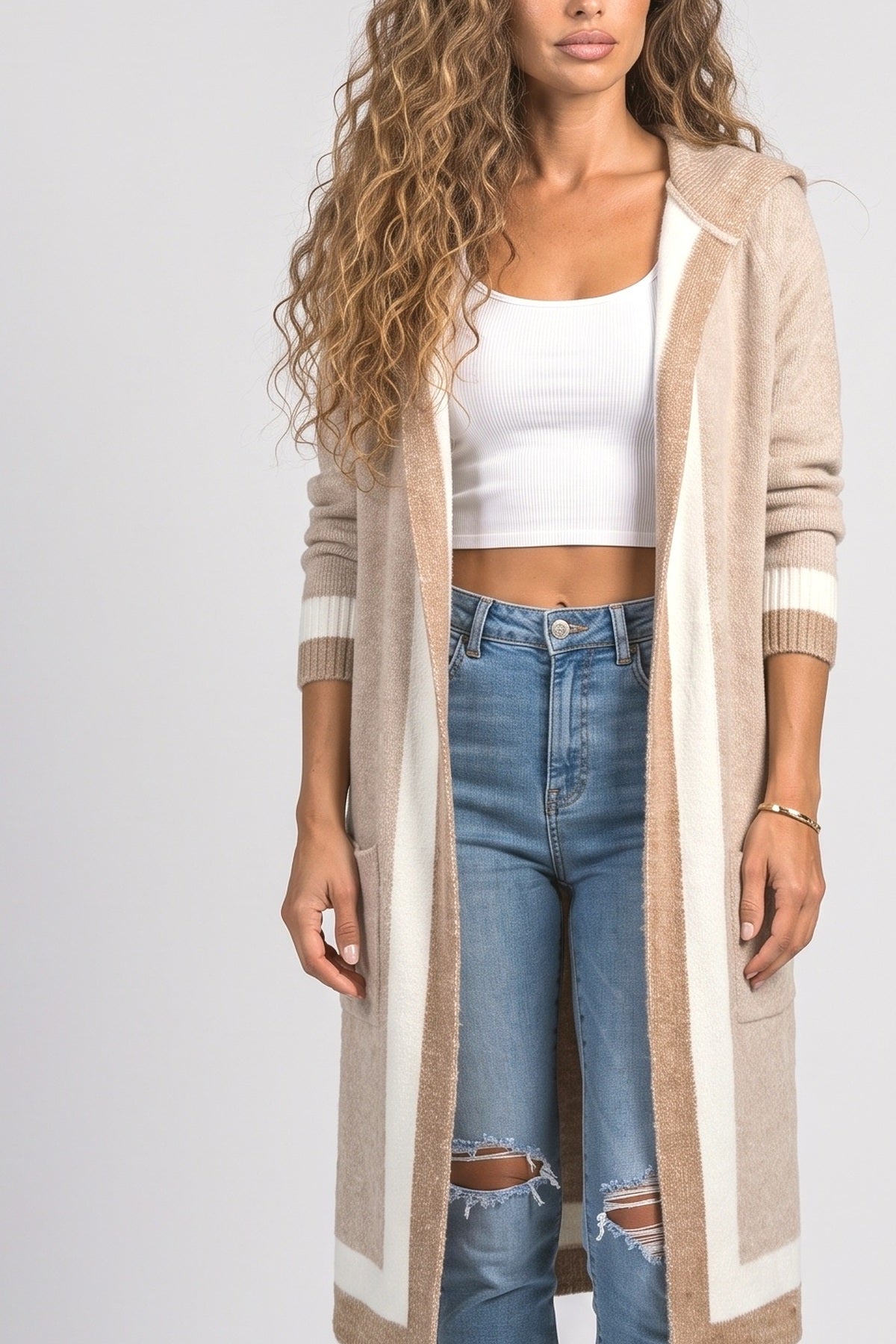 Colorblock Long Cardigan, fabric detail