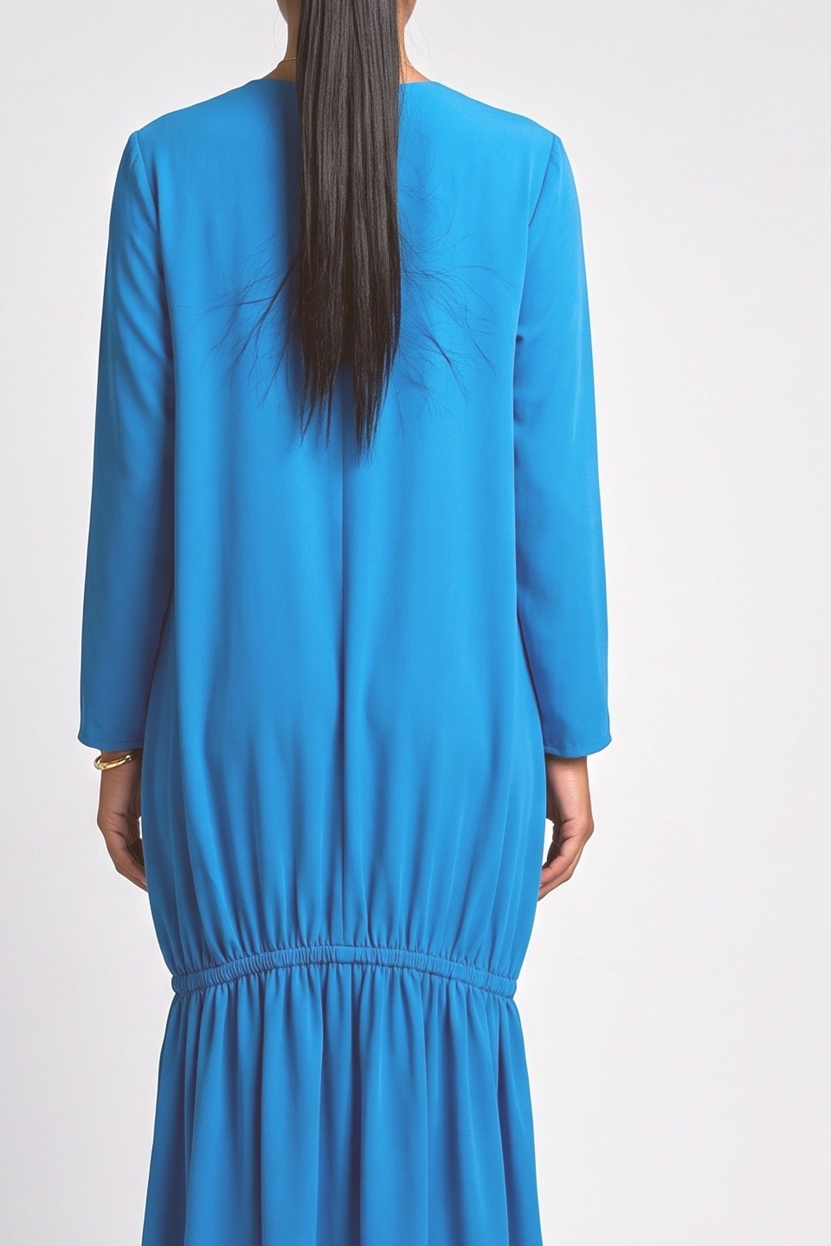 Blue Long Sleeve Ruched Maxi Dress, fabric detail