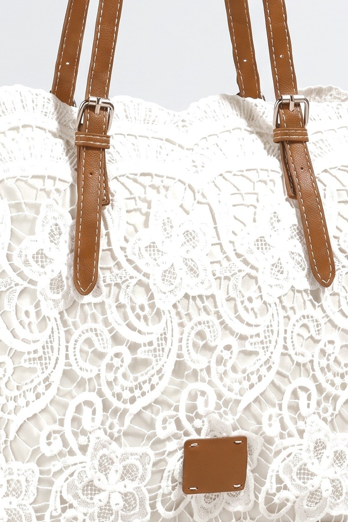 White Lace Floral Tote Bag, fabric detail